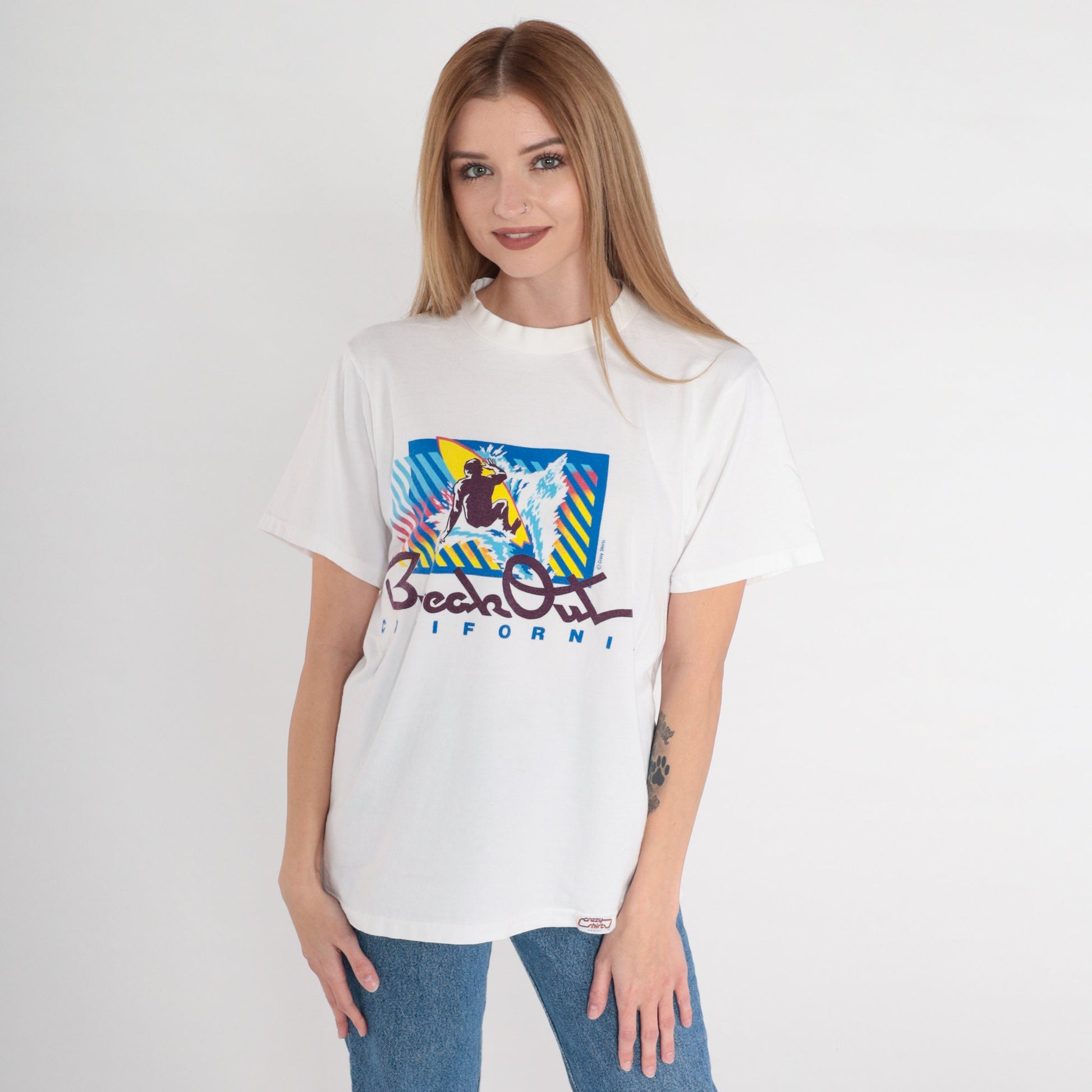90s Crazy Shirts Break Out California Surfer Graphic Tee Cotton Medium M