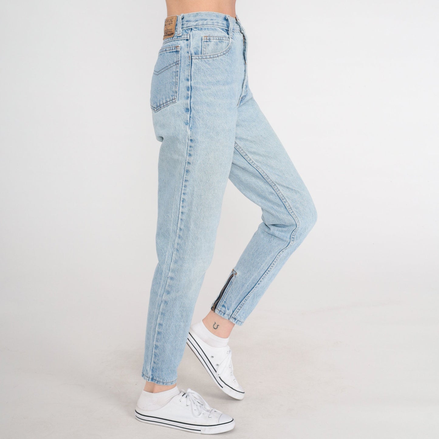90s Jordache High-Waist Mom Jeans Ankle Zip Blue Denim Extra Small