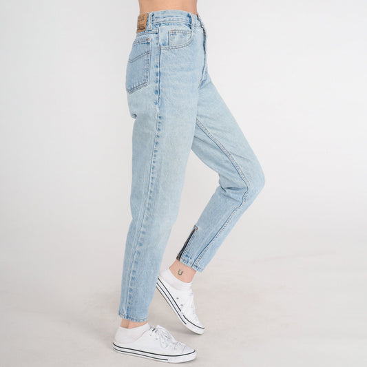 90s Jordache High-Waist Mom Jeans Ankle Zip Blue Denim Extra Small