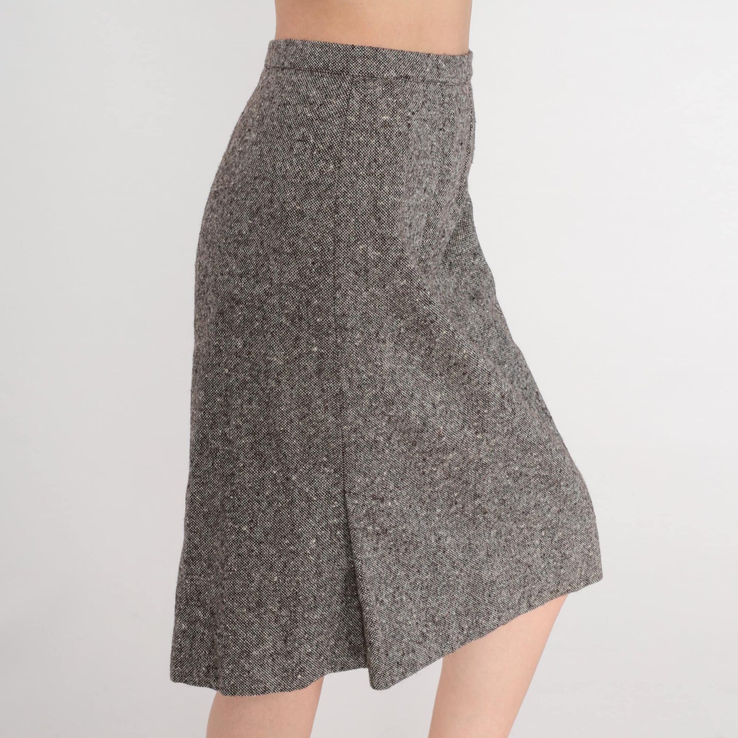 70s Grey Wool Midi Skirt High Waisted Pencil Small S