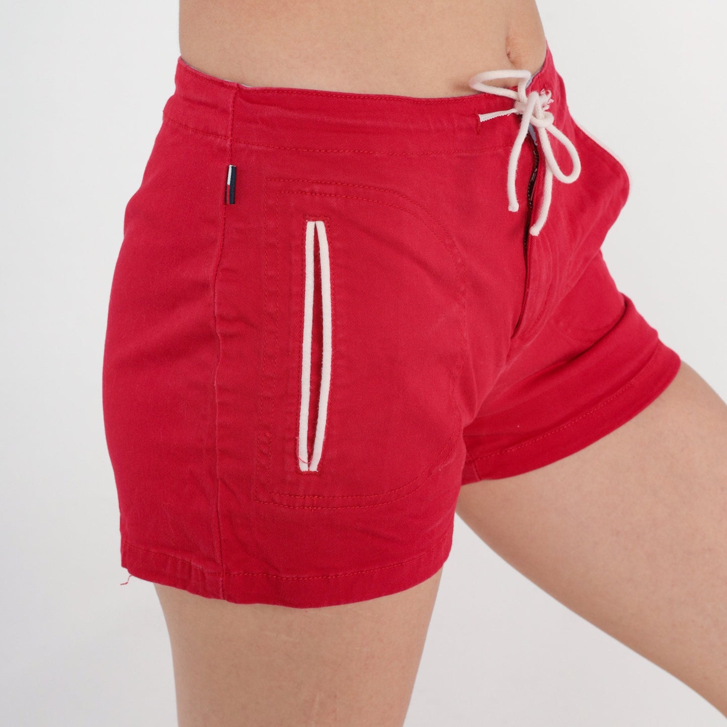 90s Tommy Hilfiger Athletic Shorts Red Cotton Drawstring Extra Small