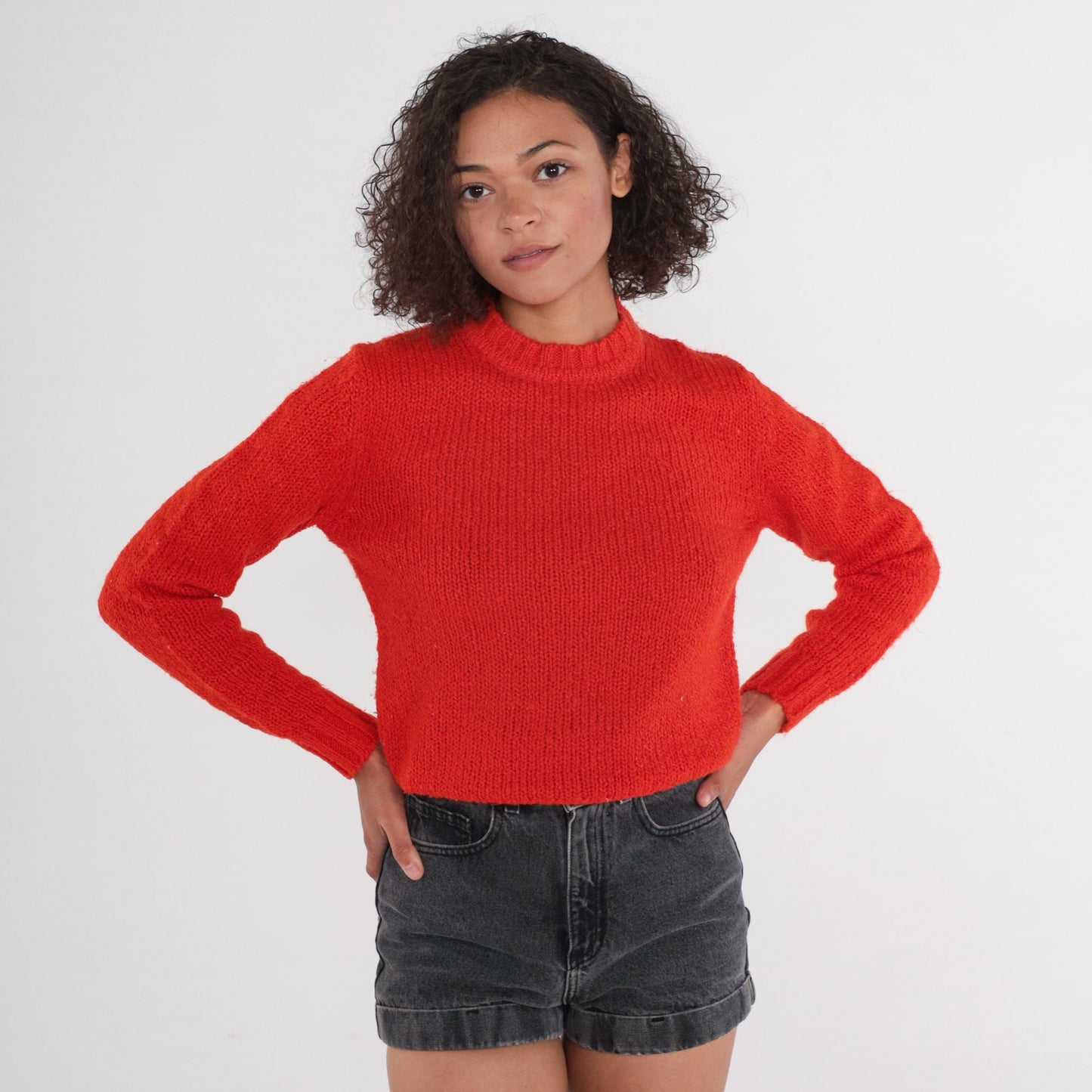 80s Red Knit Crewneck Sweater Pullover Small