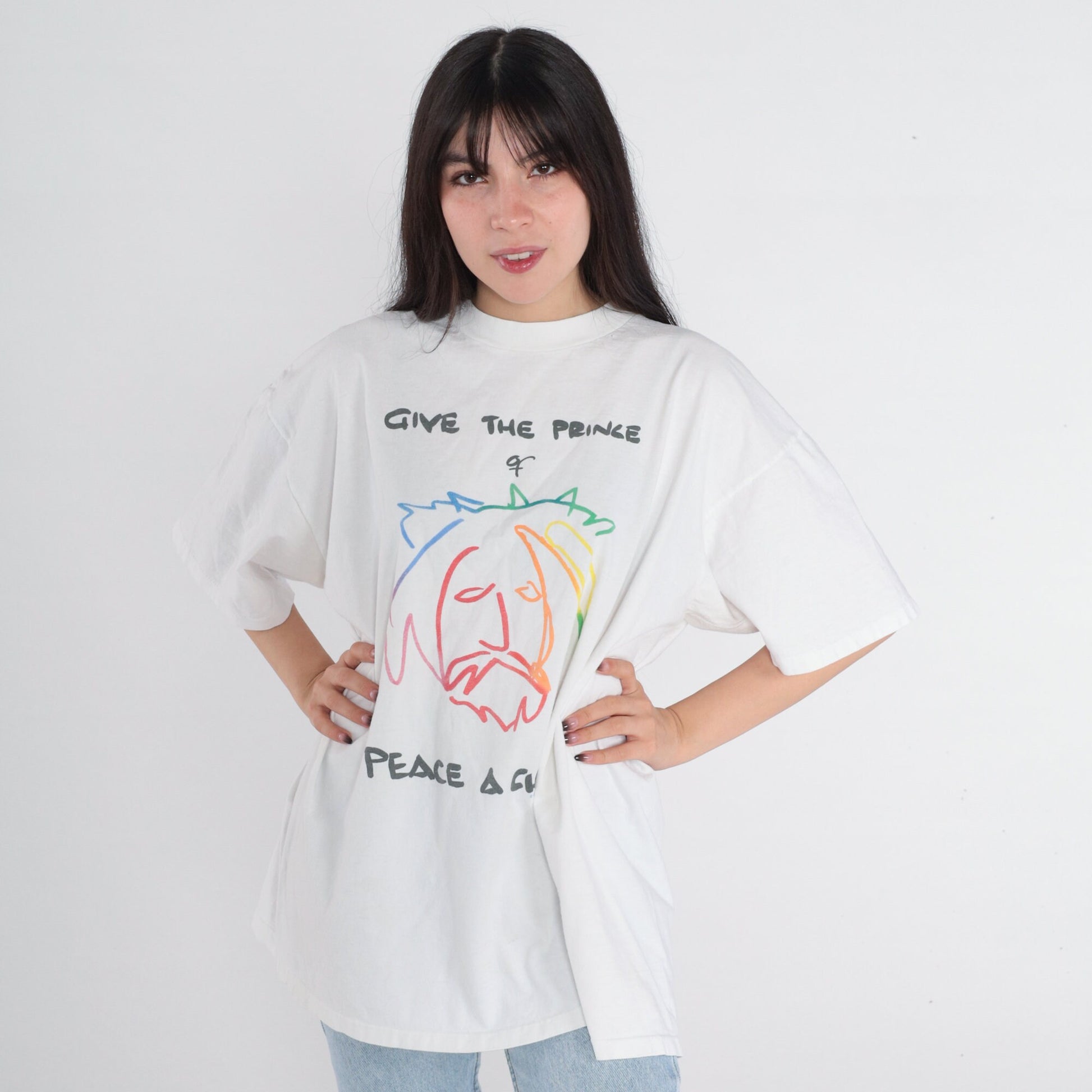 90s Christian Jesus Graphic Tee "Give the Prince of Peace a Chance" White Cotton XXL