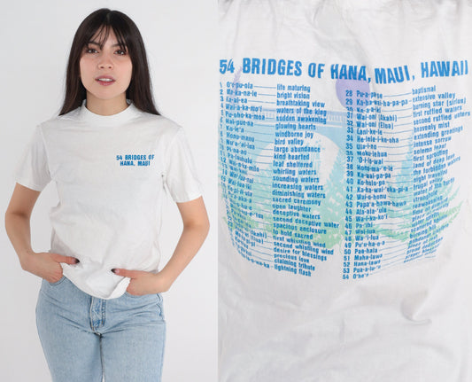90s Maui 54 Bridges of Hana Graphic T-Shirt White Cotton Single Stitch Small