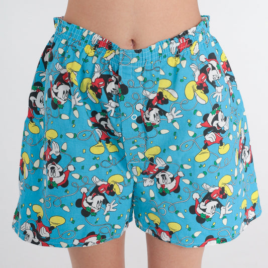 80s Mickey Mouse Christmas Boxer Shorts Blue Cotton Disney Large L