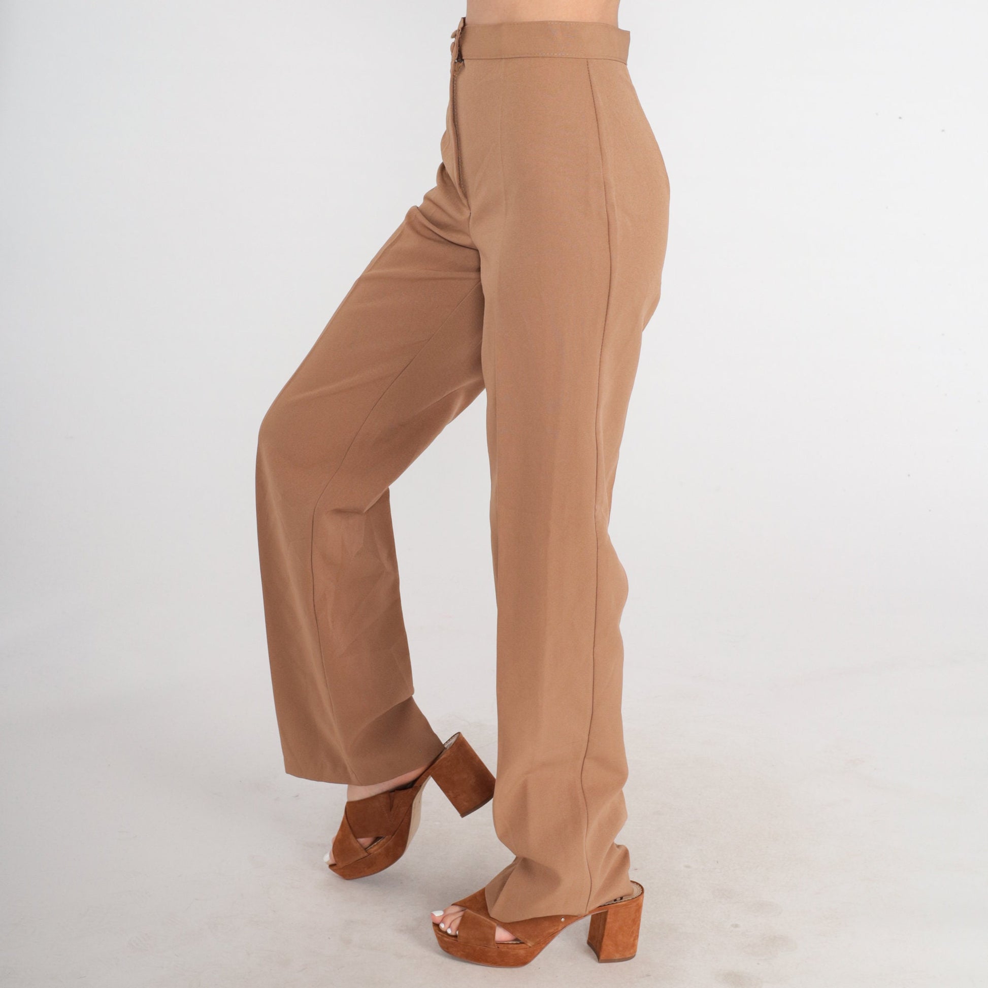 70s Cocoa Brown High-Waisted Straight Leg Trousers Small Extra Long