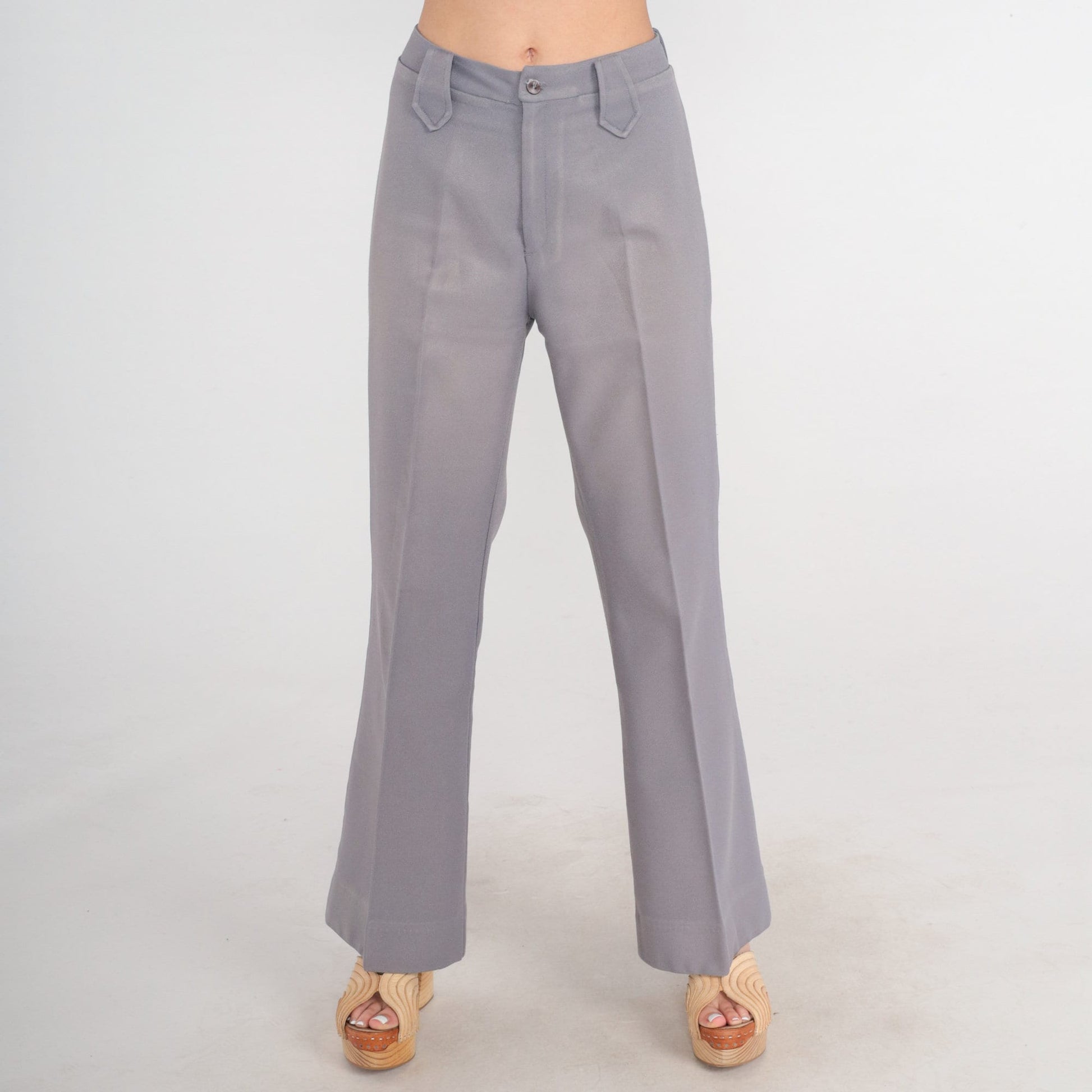 70s Grey Flared Trousers High Waist Creased Leg Vintage Lasso Small