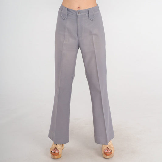 70s Grey Flared Trousers High Waist Creased Leg Vintage Lasso Small