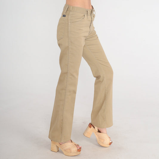 70s Mr. Leggs Khaki Flared Trousers Mid Rise Bell Bottoms Small