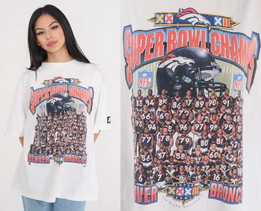 1999 Denver Broncos Super Bowl XXXIII Graphic T-Shirt Starter Cotton Large L