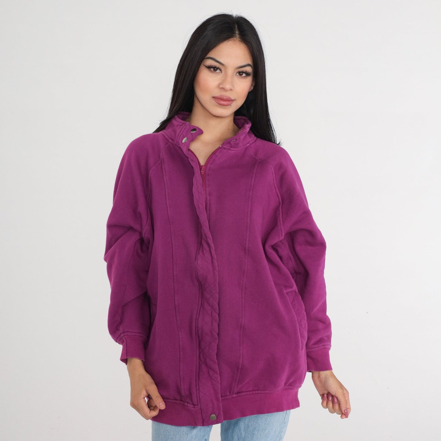 90s Purple Zip-Up Sweatshirt Track Jacket Medium