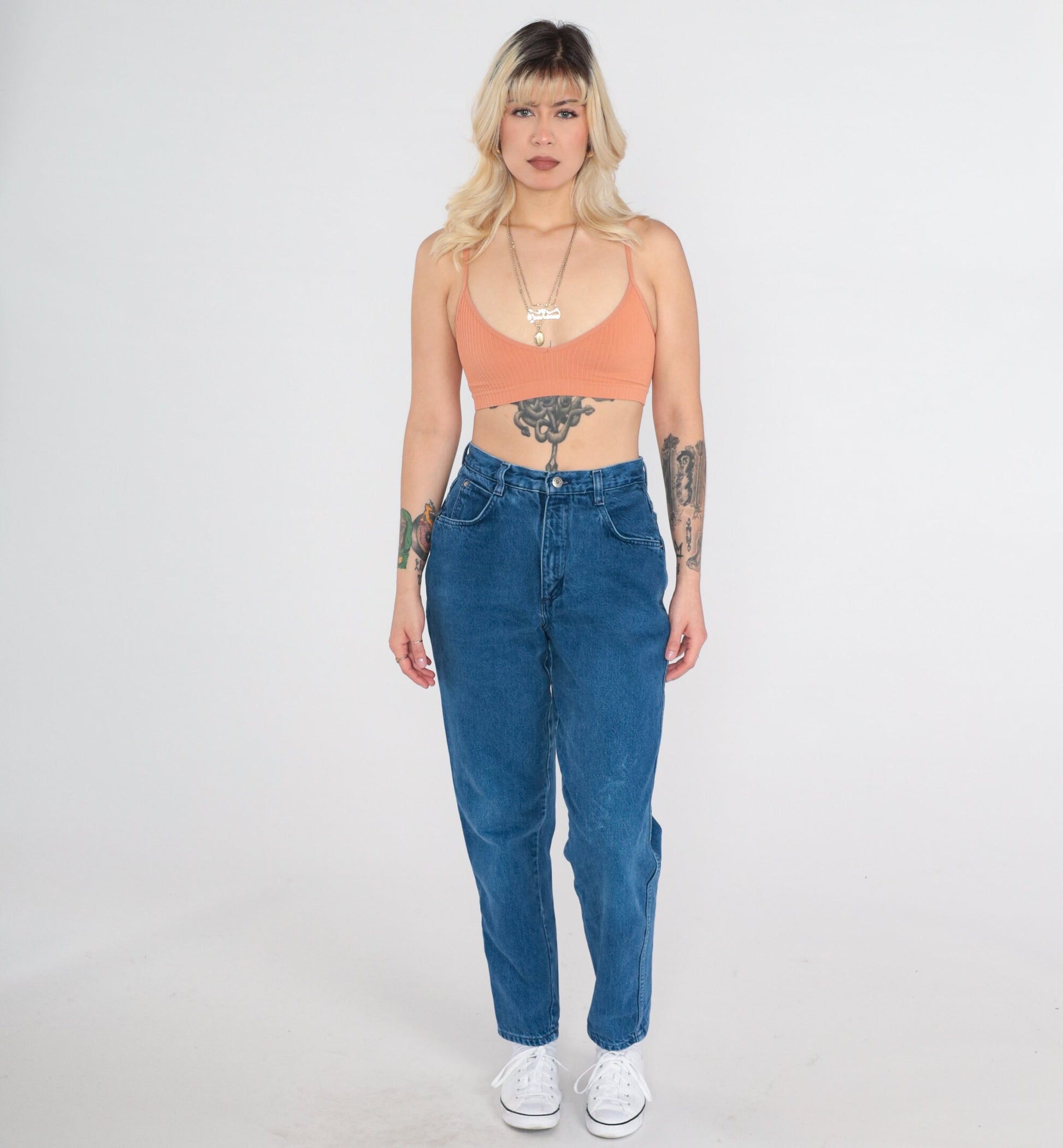 90s Bonjour Tapered Mom Jeans Dark Blue Denim Small