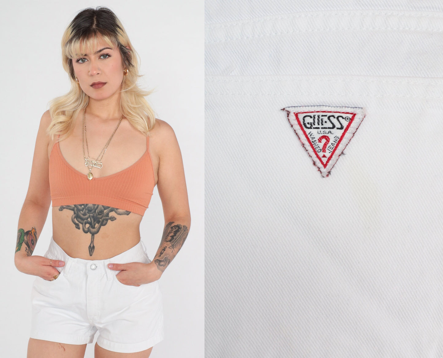 90s Guess White Denim High-Waist Shorts Medium