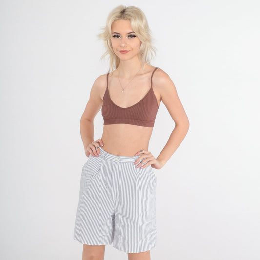 90s Striped Pleated High-Waist Shorts White Grey Pinstripe Small