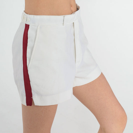 80s Court Casuals Tennis Shorts White Red Stripe High Waist Medium