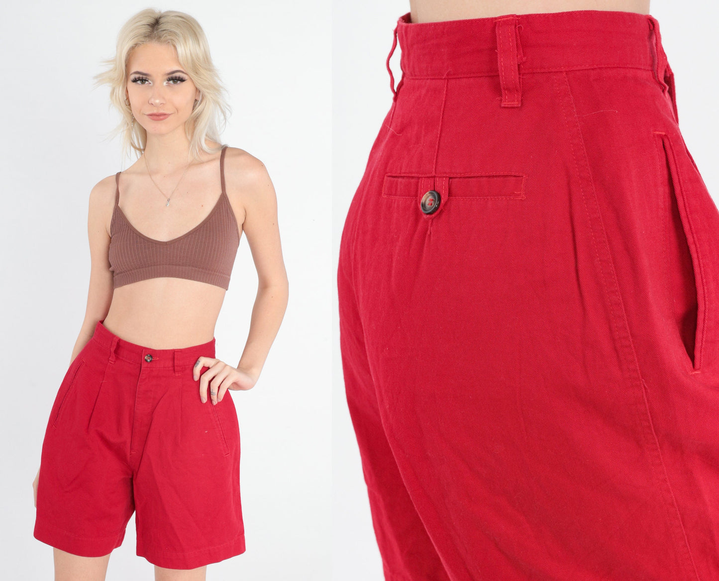 90s Casual Corner Red Pleated High-Waist Shorts Small S