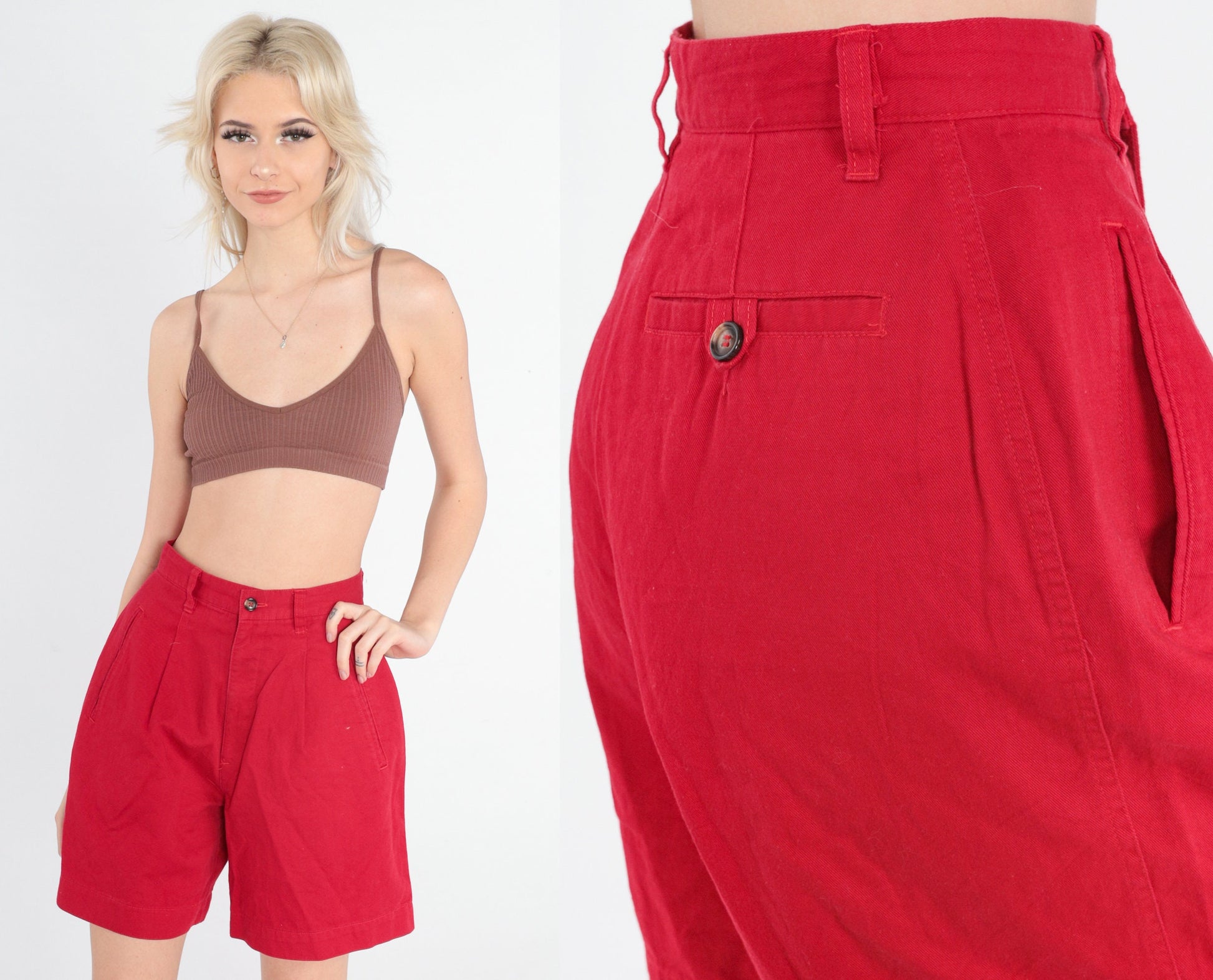 90s Casual Corner Red Pleated High-Waist Shorts Small S