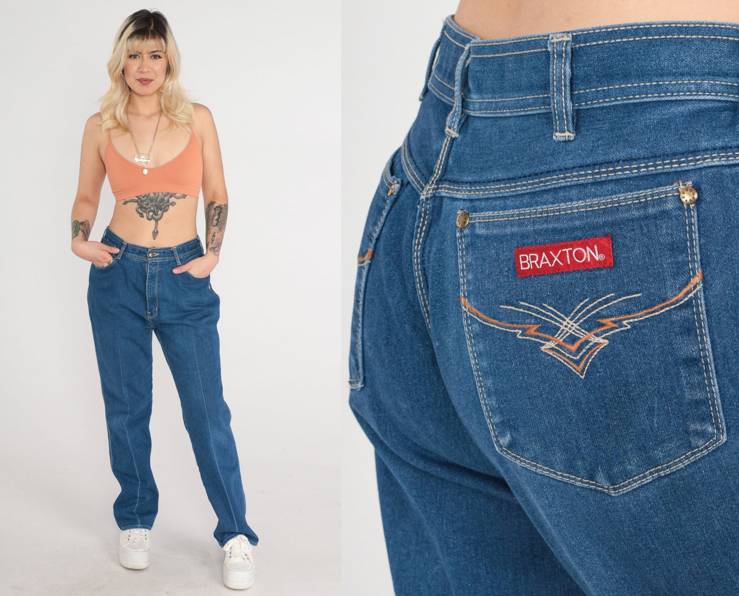 80s Braxton High-Waist Straight Leg Jeans Blue Denim Medium Tall