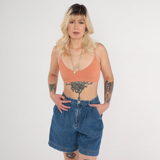 90s Liz Claiborne Pleated Jean Shorts High Waisted Blue Denim Petite Medium