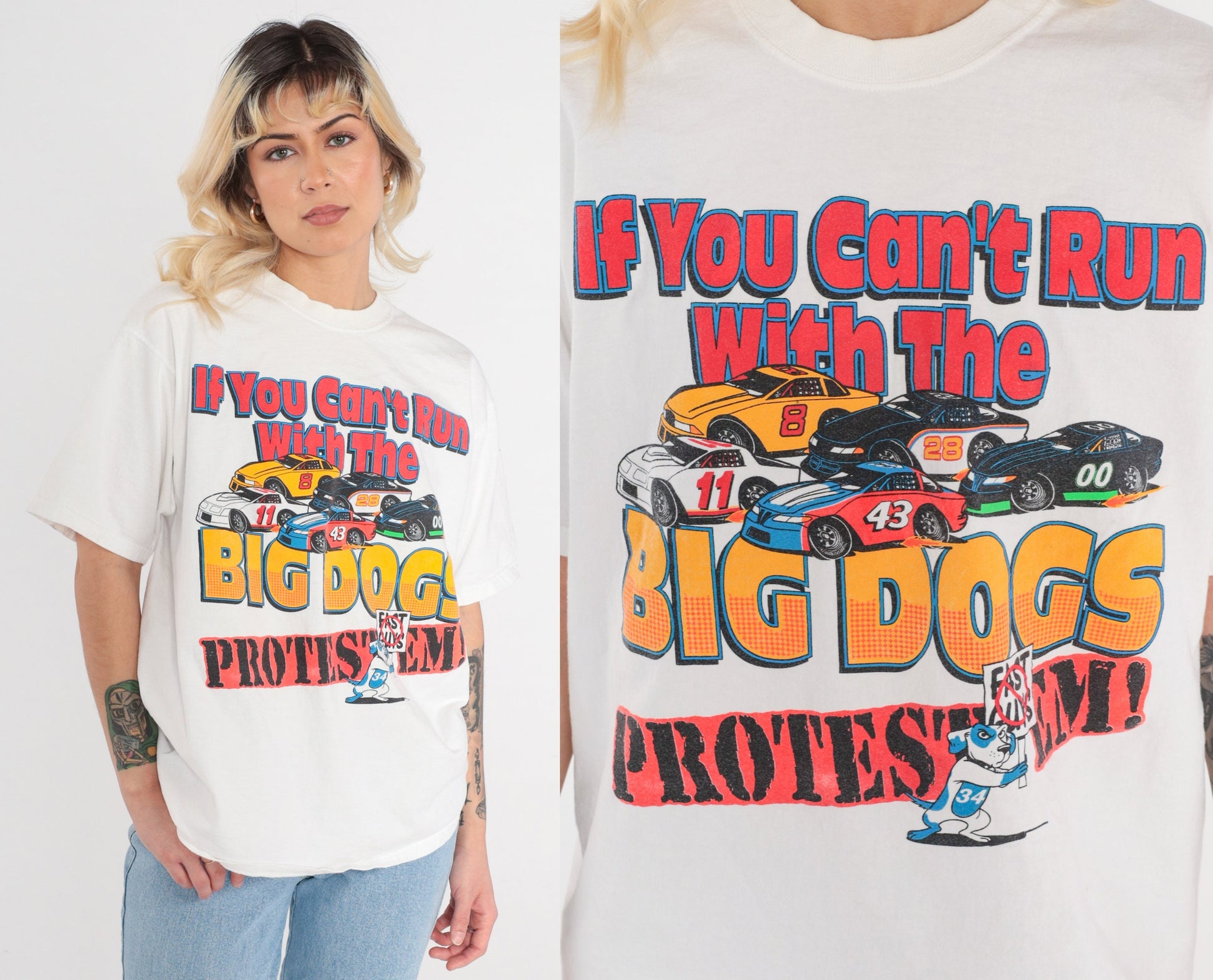 90s Troy Rouse Memorial NASCAR Graphic T-Shirt Pink Panther Racing 1997 Large