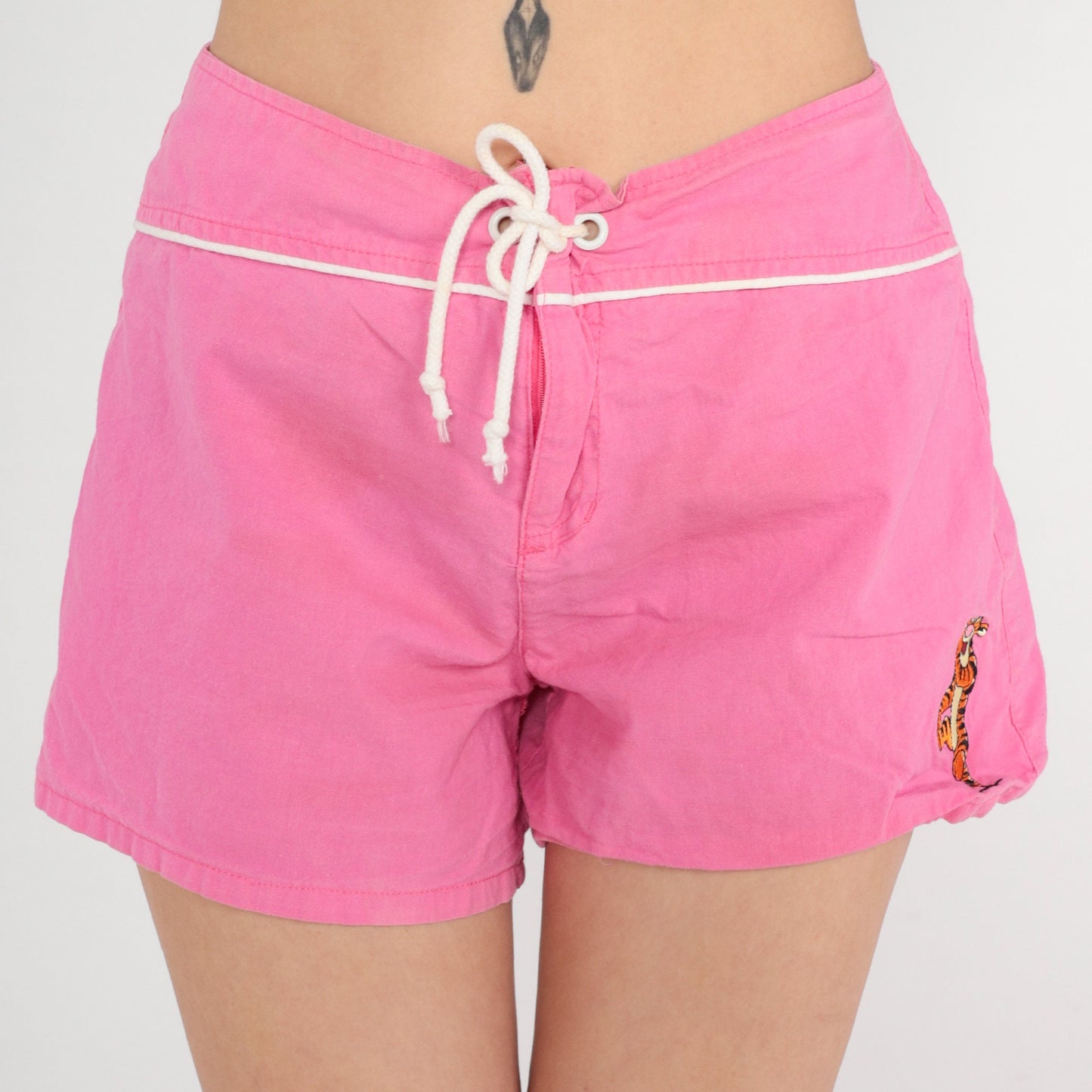 00s Tigger Winnie the Pooh Shorts Hot Pink High Waisted Lace Up Cotton Medium