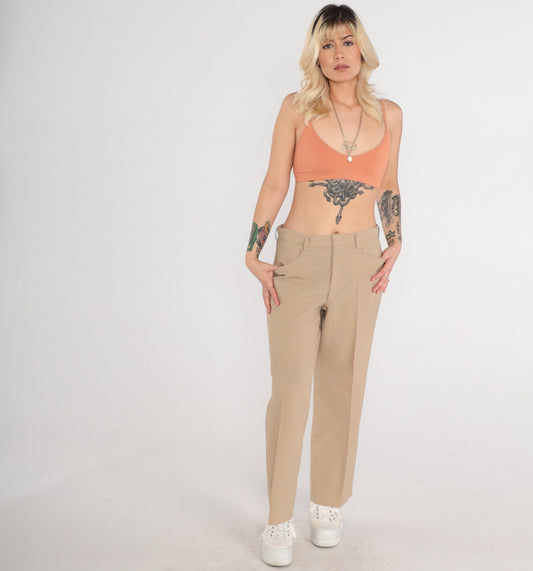 90s Tan High-Waisted Straight Leg Trousers Medium