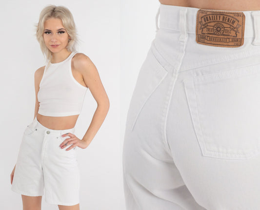 90s White Denim High-Waist Jean Shorts Cotton Extra Small XS
