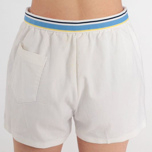 80s Jantzen White Tennis Shorts Blue Stripe High-Waist Small
