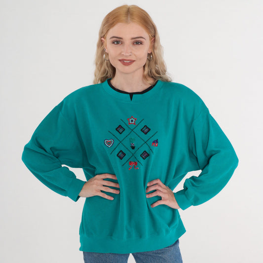 90s Koret Sport Embroidered Sweatshirt Teal Crewneck Pullover XXL