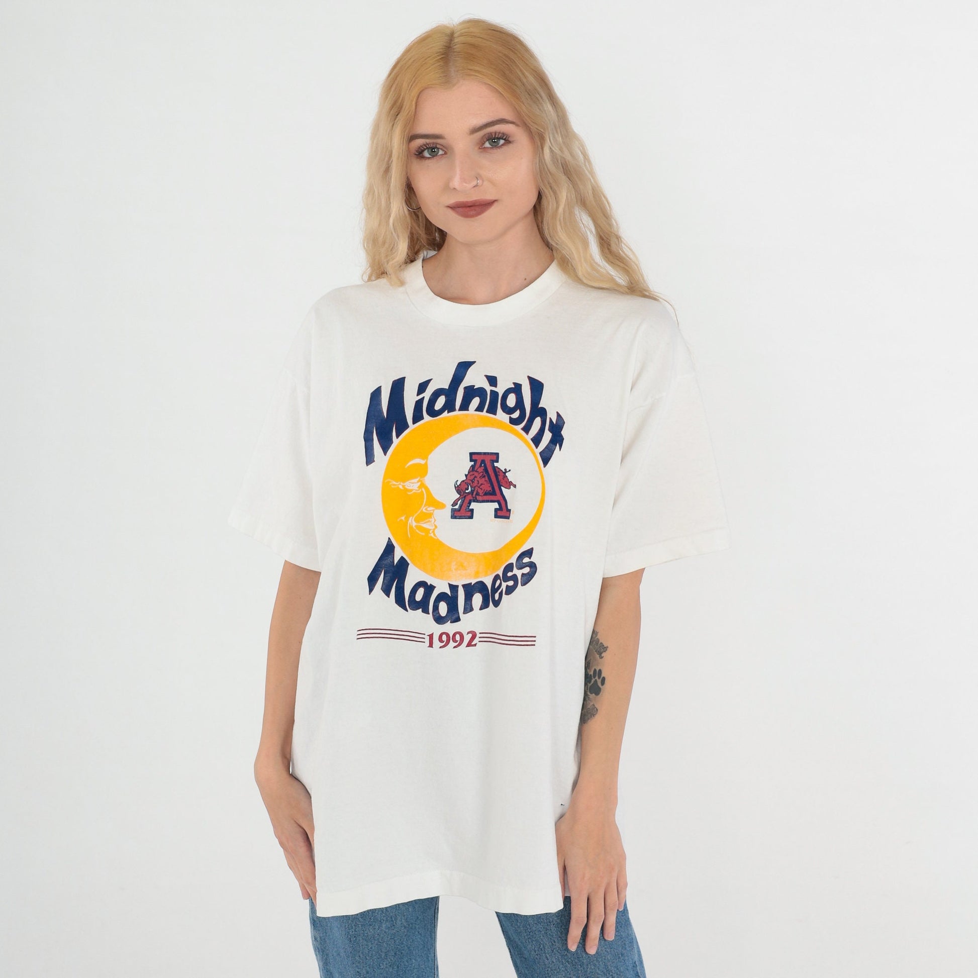 1992 Midnight Madness Arkansas Razorbacks Basketball T-Shirt White Graphic Tee XL