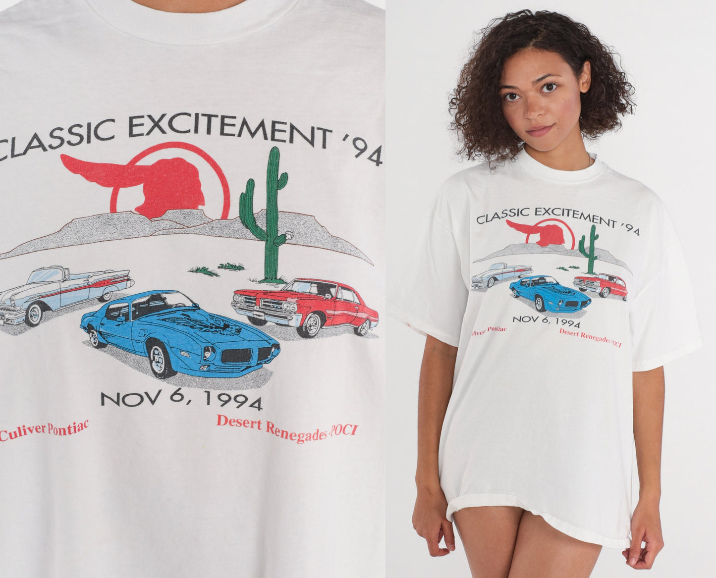 1994 Pontiac Classic Excitement NASCAR Graphic T-Shirt White Cotton Men's XL