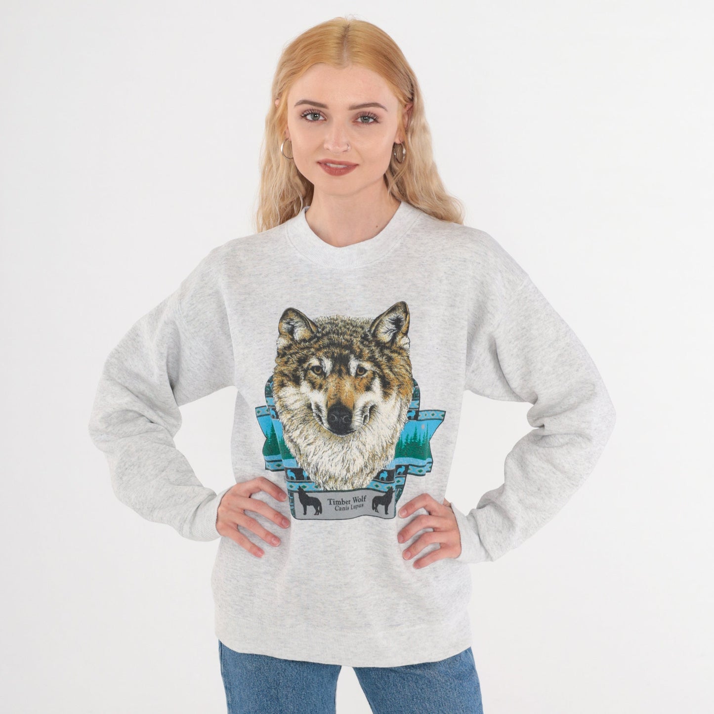 90s Timberwolf Graphic Sweatshirt Heather Grey Crewneck Medium