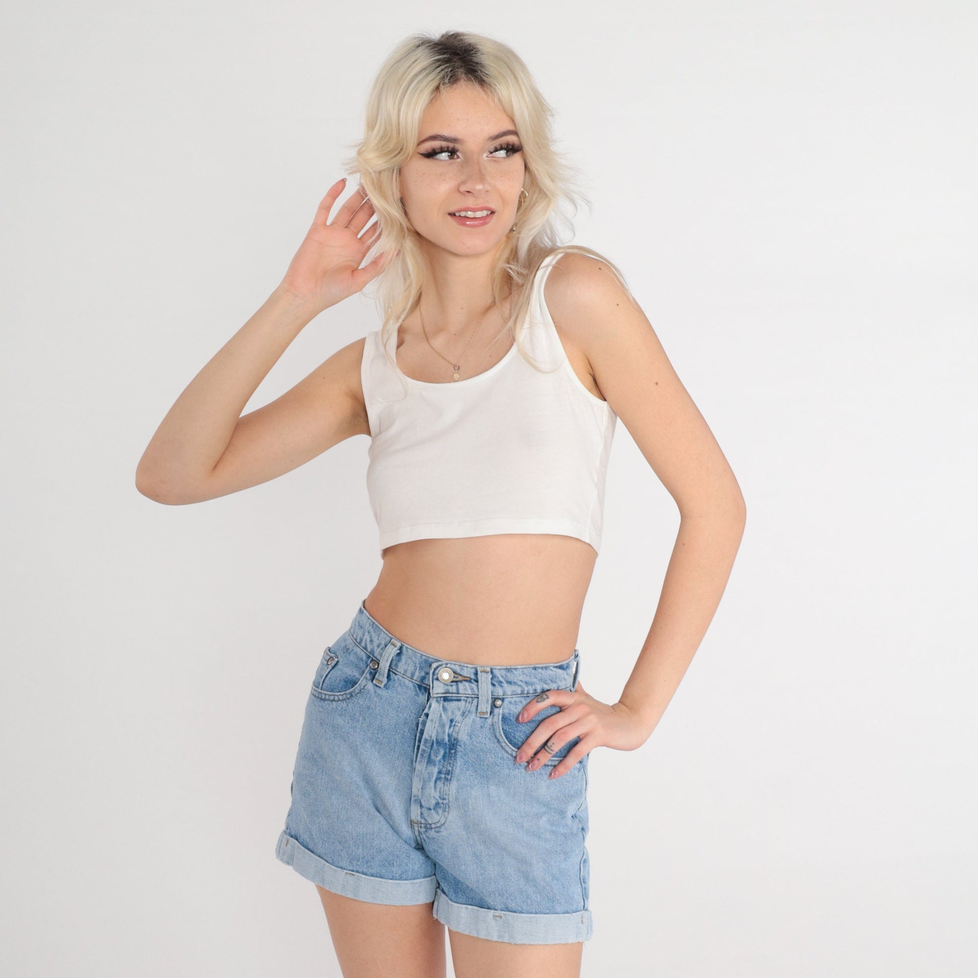 90s Anchor Blue Cuffed Denim Shorts High Waisted Blue Extra Small XS