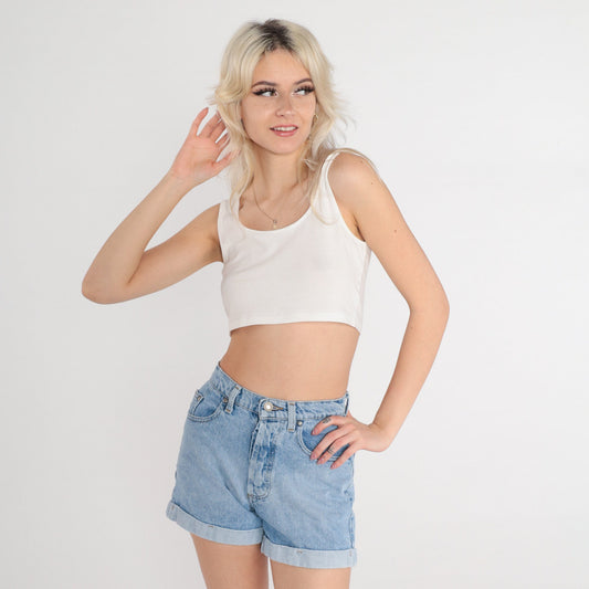 90s Anchor Blue Cuffed Denim Shorts High Waisted Blue Extra Small XS