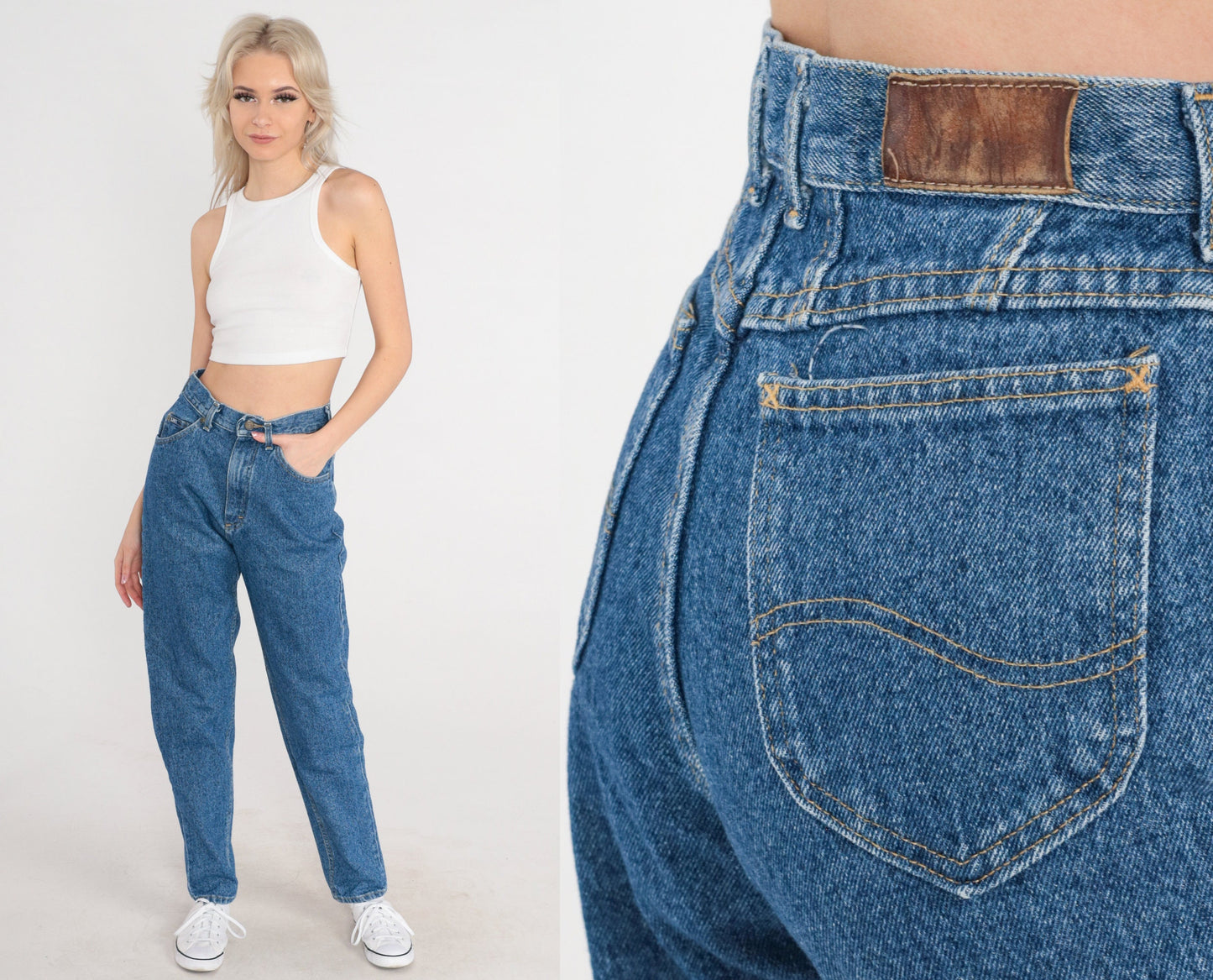 Lee Tapered High-Waist Jeans 90s Stone Wash Blue Denim Small 6