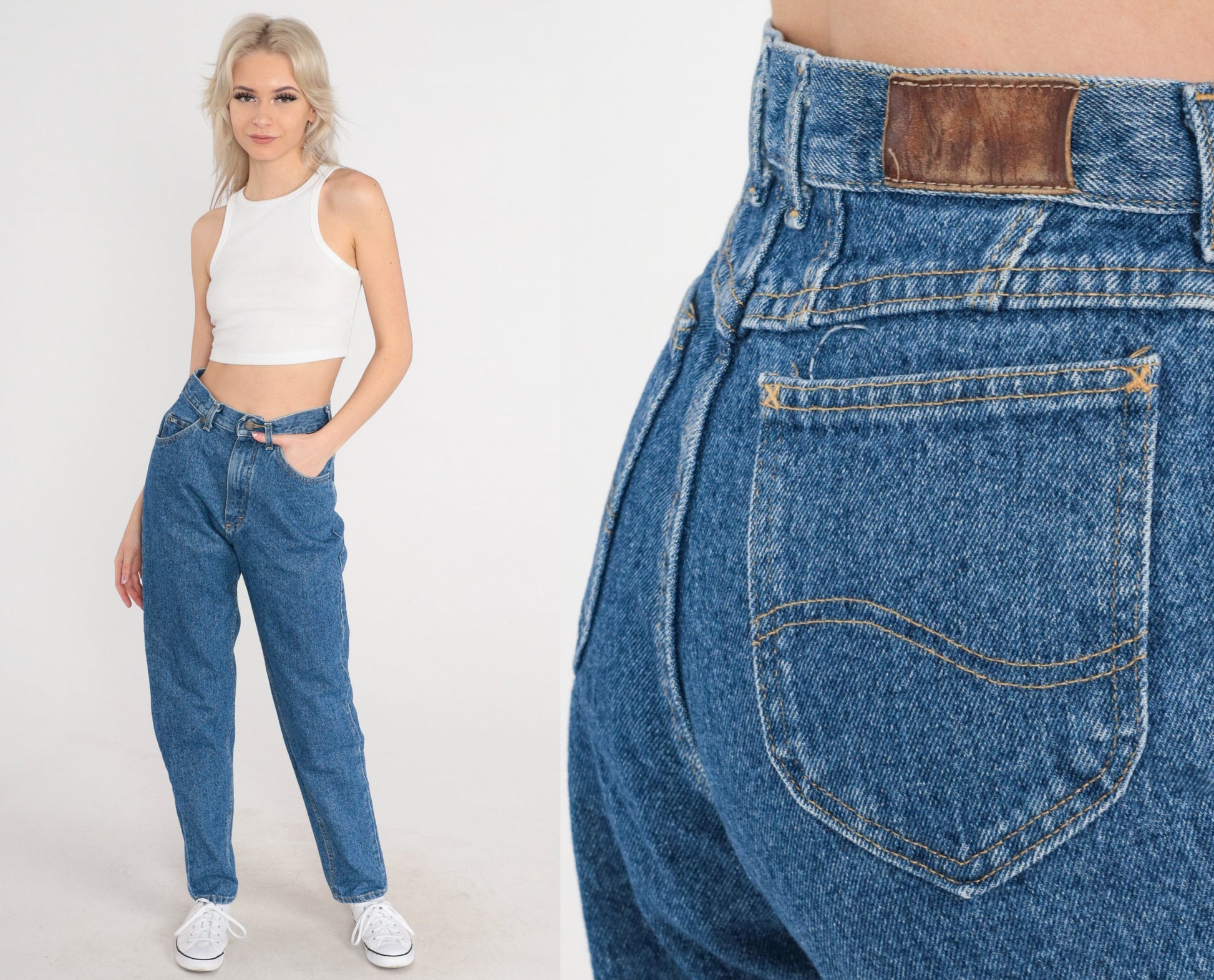 Lee Tapered High-Waist Jeans 90s Stone Wash Blue Denim Small 6