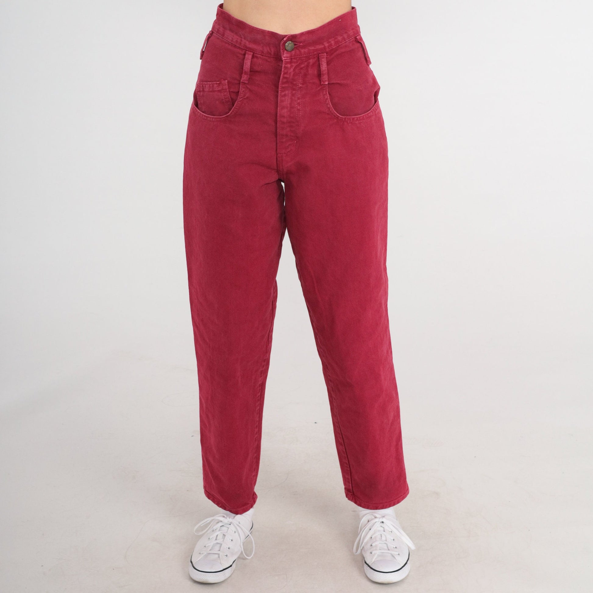 90s Red High-Waisted Mom Jeans Tapered Denim Extra Small XS