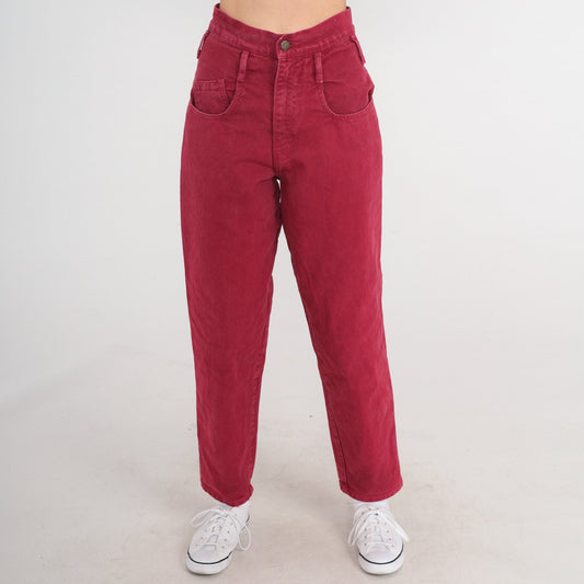 90s Red High-Waisted Mom Jeans Tapered Denim Extra Small XS