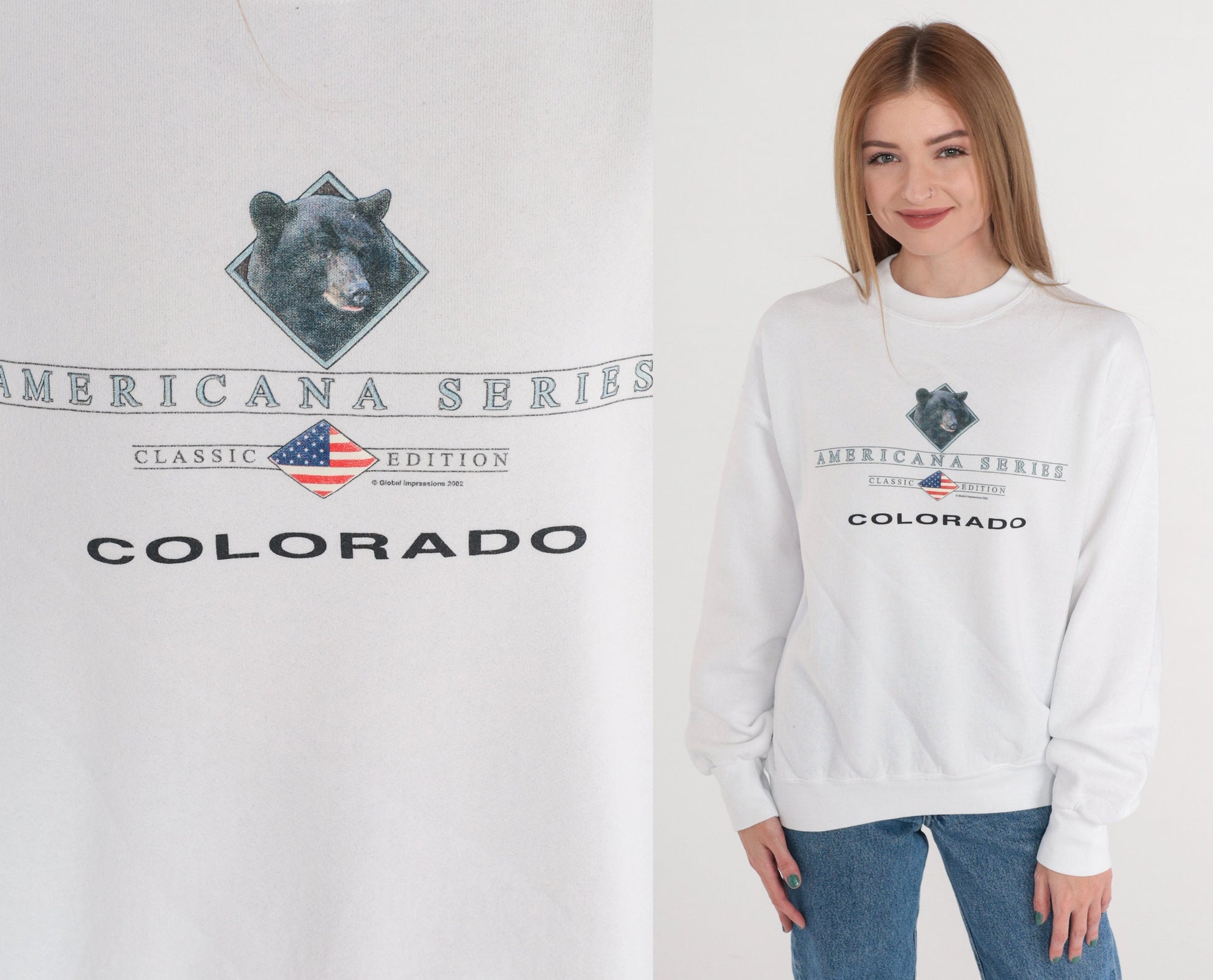 00s Colorado Bear Americana Series White Graphic Sweatshirt Medium M