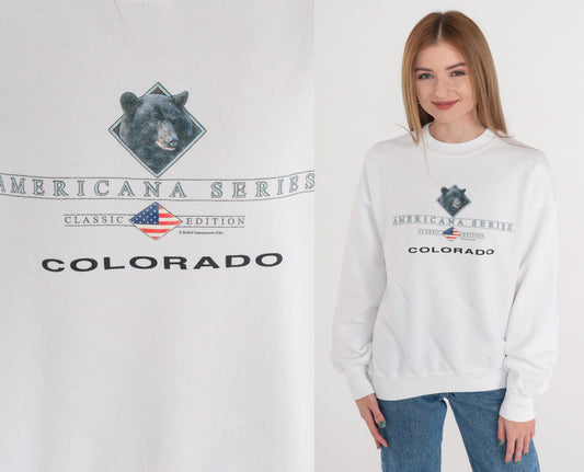 00s Colorado Bear Americana Series White Graphic Sweatshirt Medium M