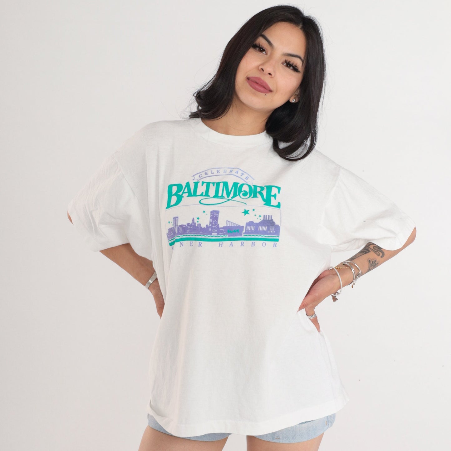90s Celebrate Baltimore Inner Harbor Graphic T-Shirt White Single Stitch XL