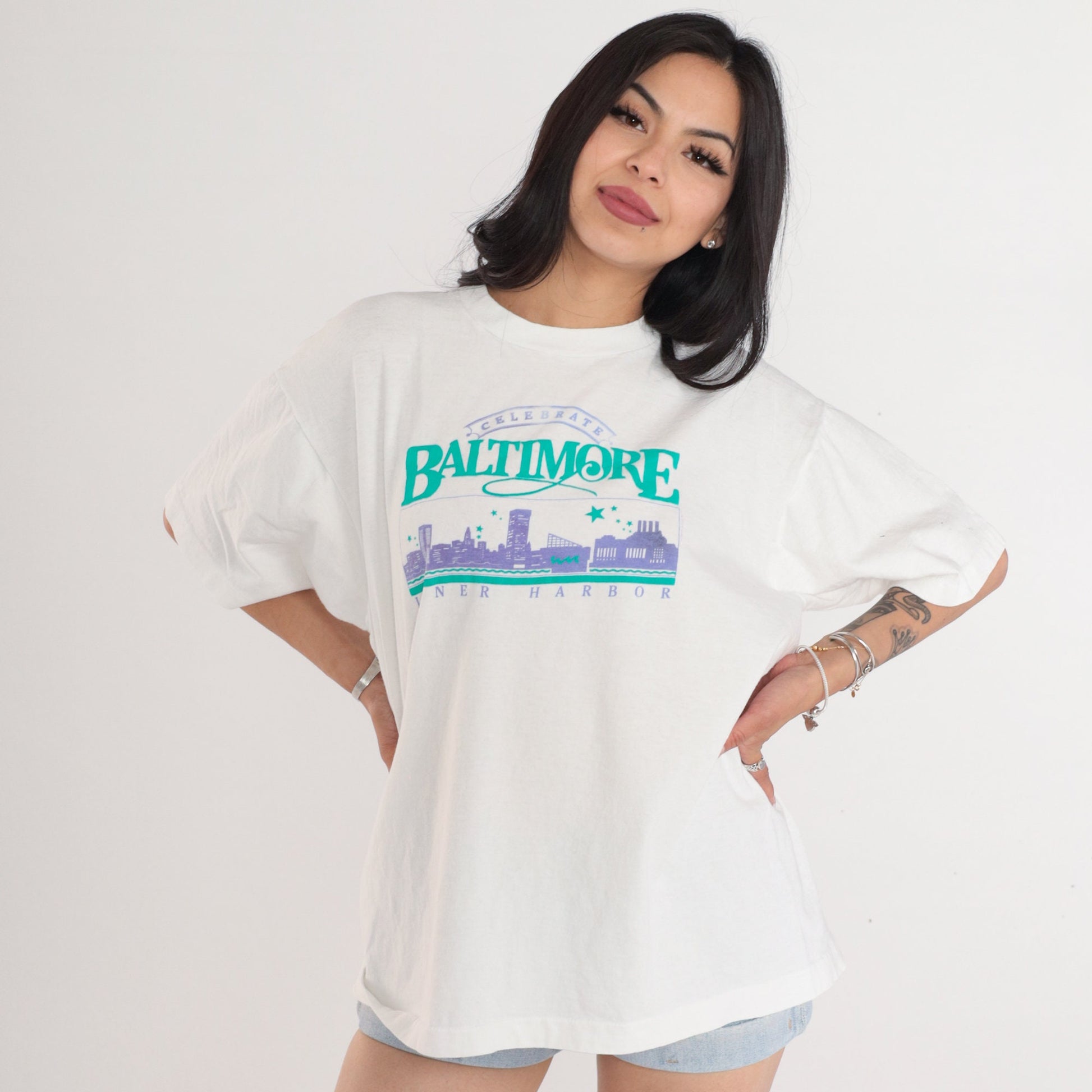 90s Celebrate Baltimore Inner Harbor Graphic T-Shirt White Single Stitch XL