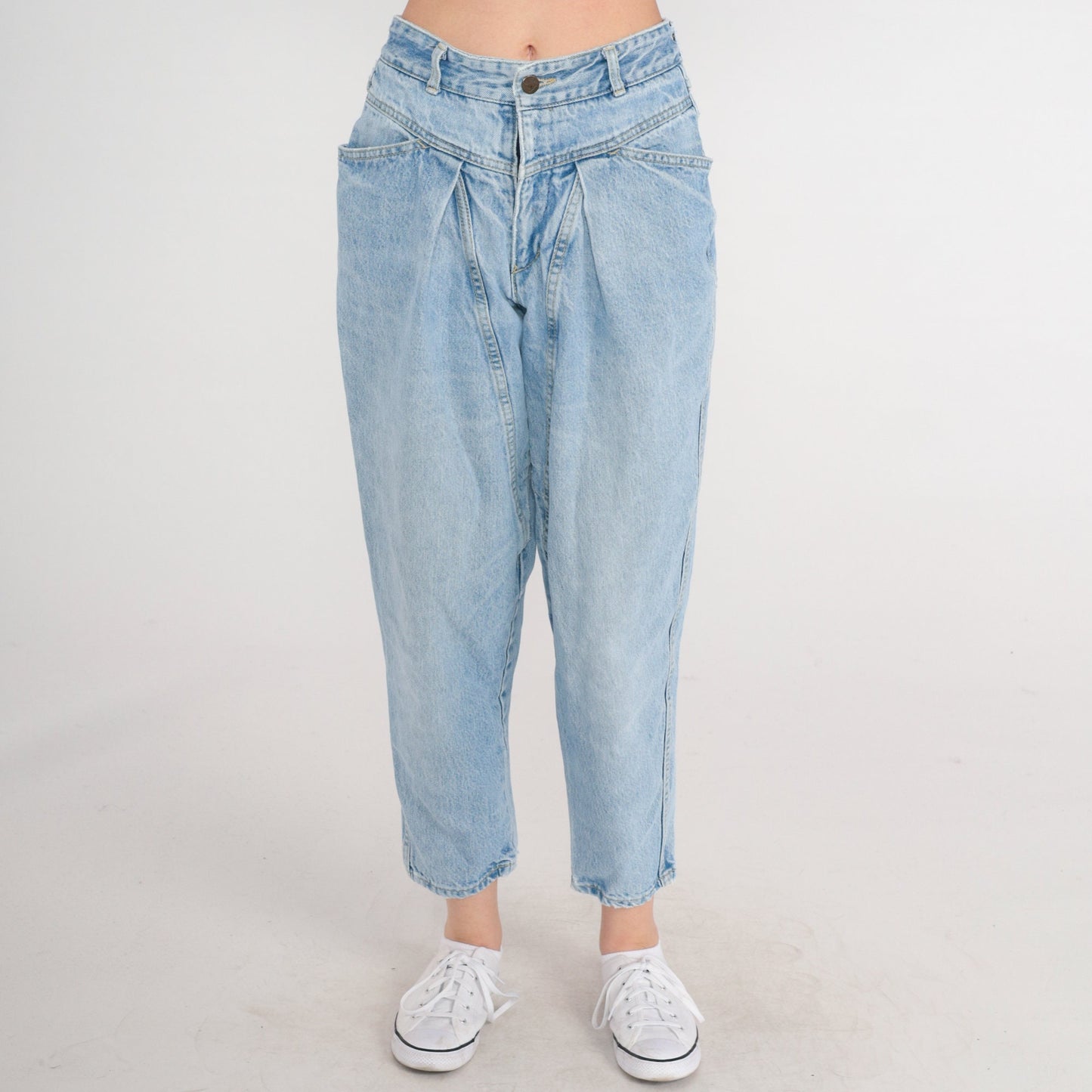 90s Guess Georges Marciano Pleated High-Waist Mom Jeans Tapered Blue Small