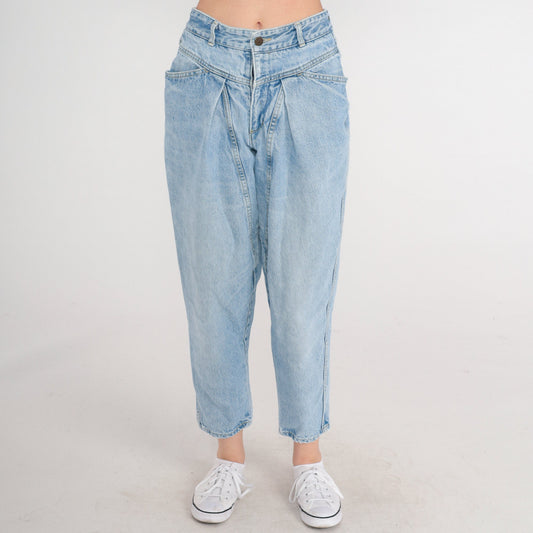 90s Guess Georges Marciano Pleated High-Waist Mom Jeans Tapered Blue Small