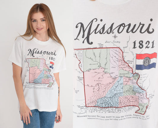 90s Missouri Graphic T-Shirt USA State Souvenir White Small S