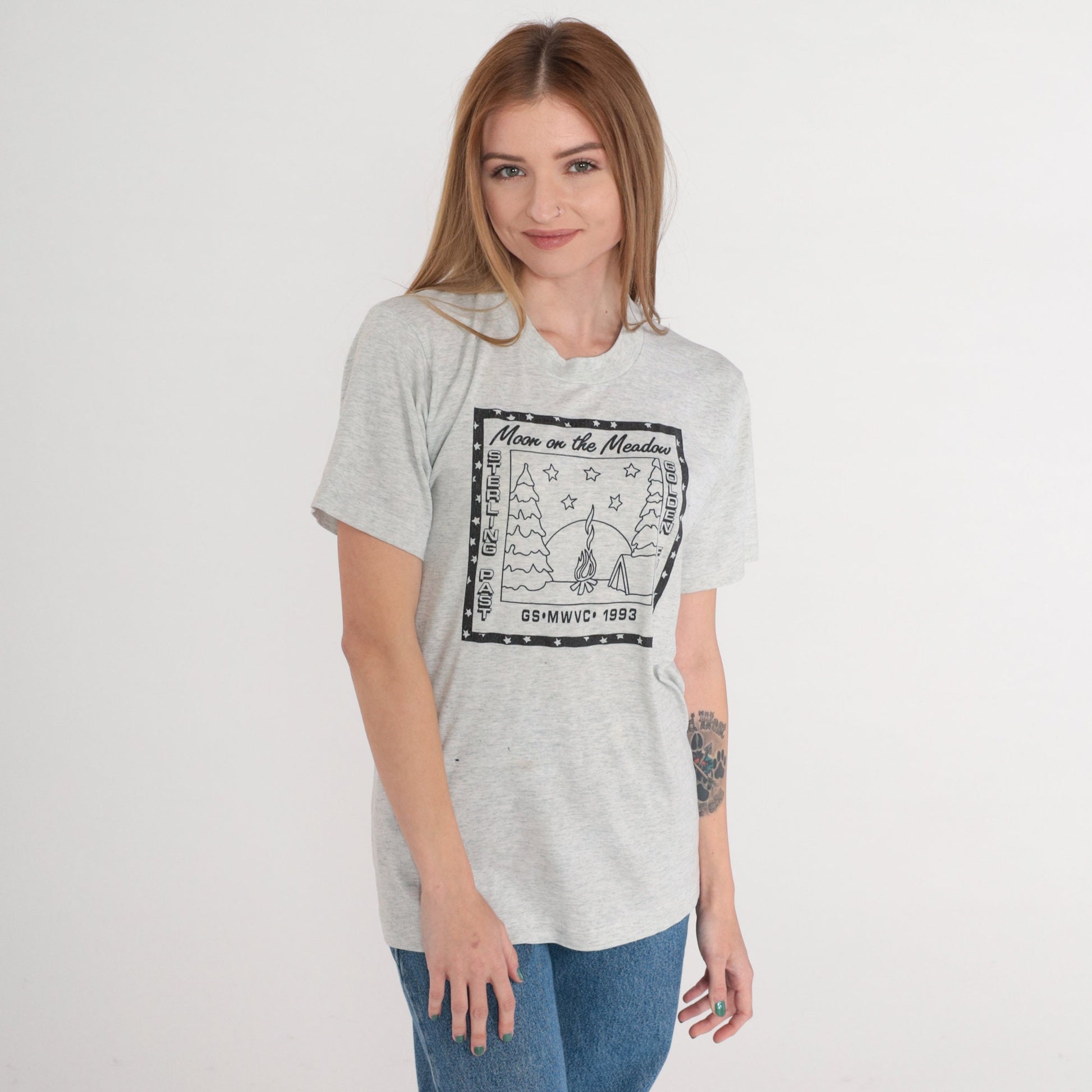 1993 Girl Scouts Moon on the Meadow Graphic Tee Grey Small