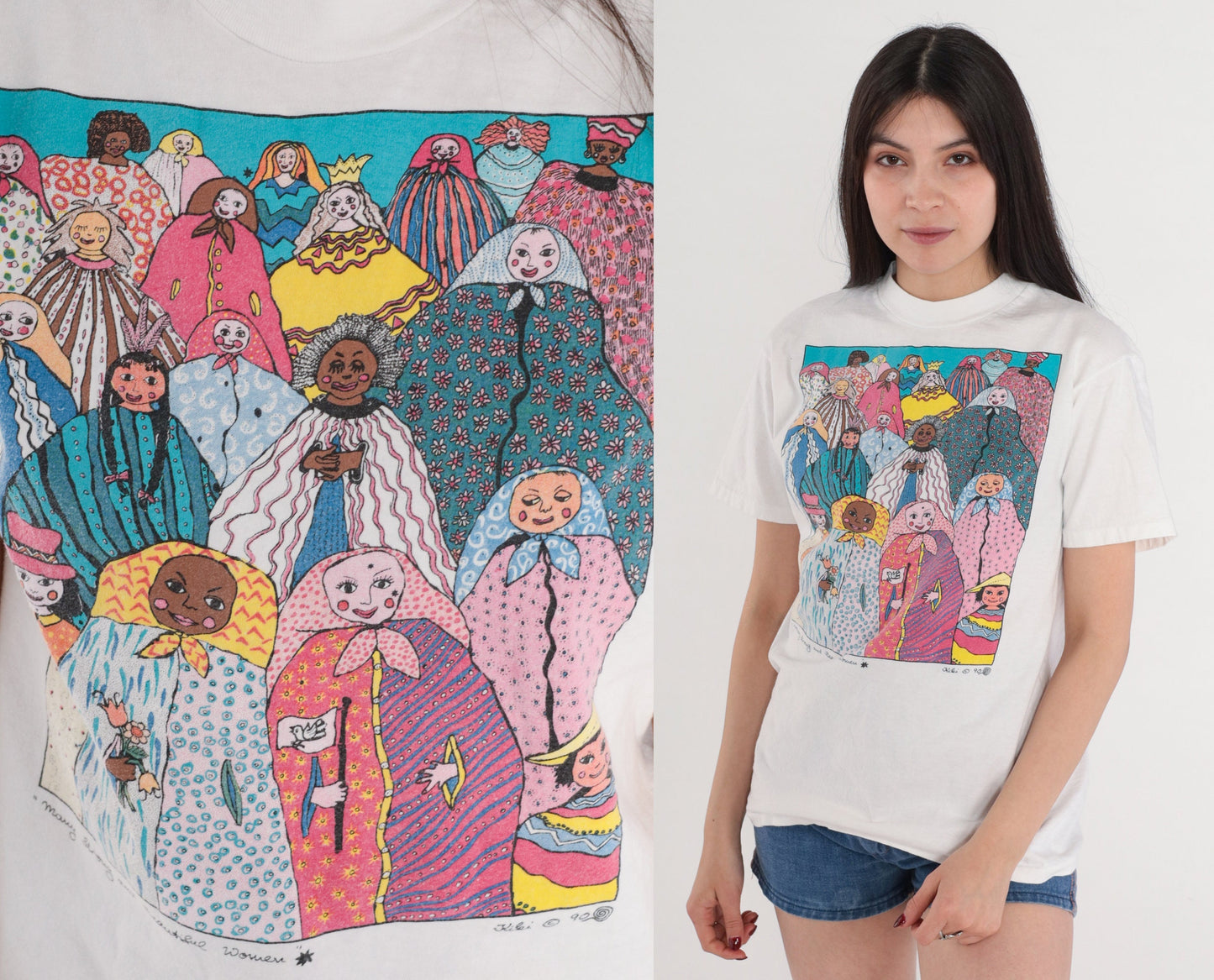 90s Kiki Suarez Many Strong and Beautiful Women Graphic Tee White Cotton Small