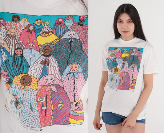 90s Kiki Suarez Many Strong and Beautiful Women Graphic Tee White Cotton Small