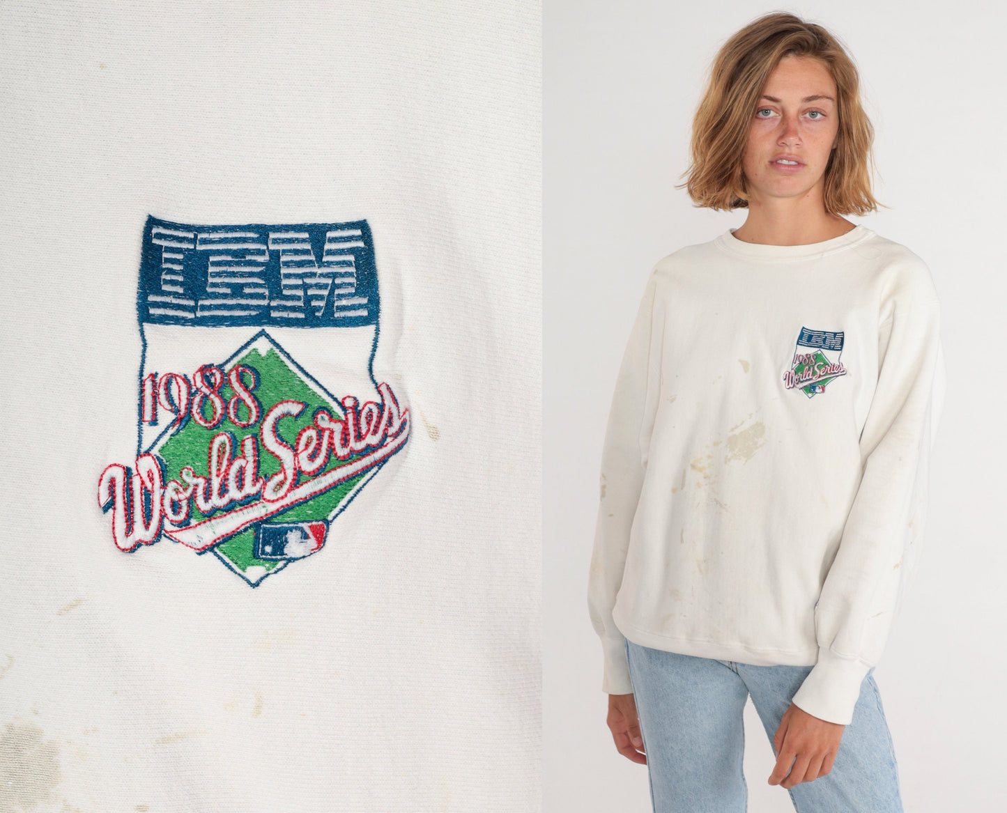 1988 World Series Champion Sweatshirt LA Dodgers Paint Splatter White Large L
