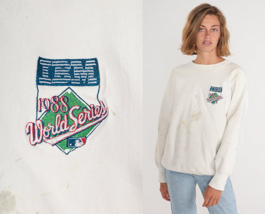 1988 World Series Champion Sweatshirt LA Dodgers Paint Splatter White Large L
